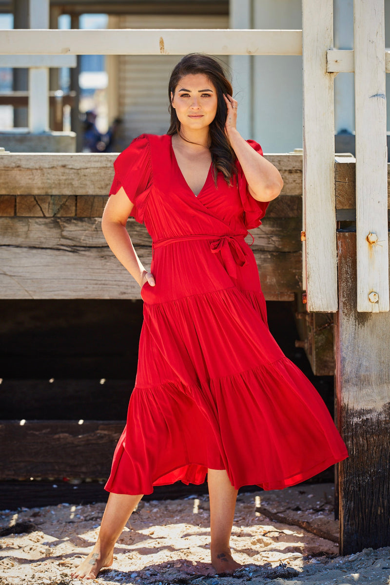 Red summer hot sale wrap dress