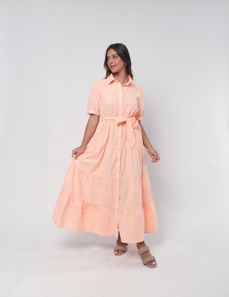 Vista  Dress - Orange Stripe