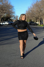 Zoe Moss Sequins Skirt - Black