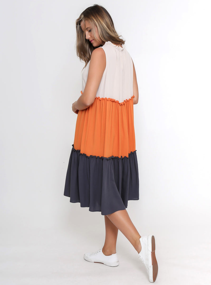Cady Dress- Orange Colour Block