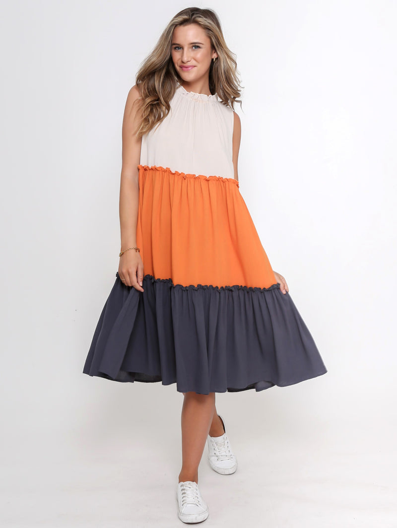 Cady Dress- Orange Colour Block