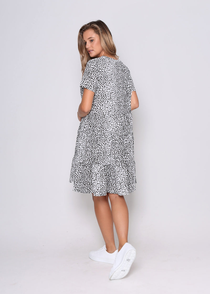 Bronda Dress - Black/White Leopard