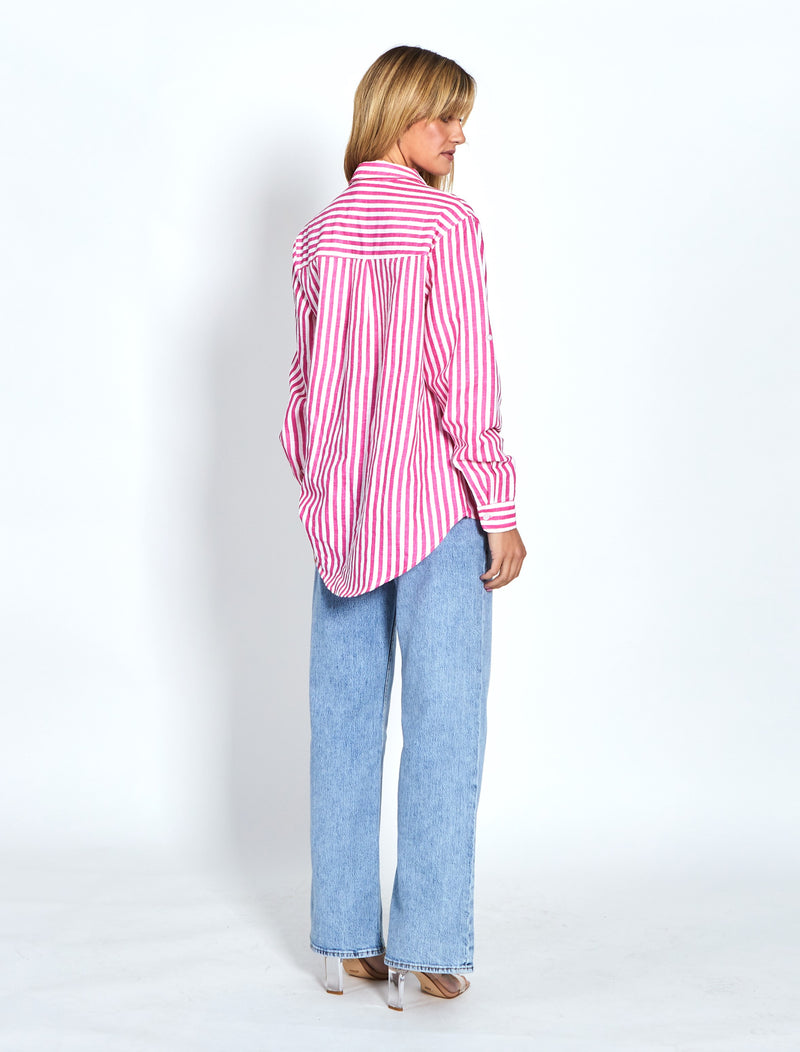 Adele Linen Shirt - Fuchsia Stripe