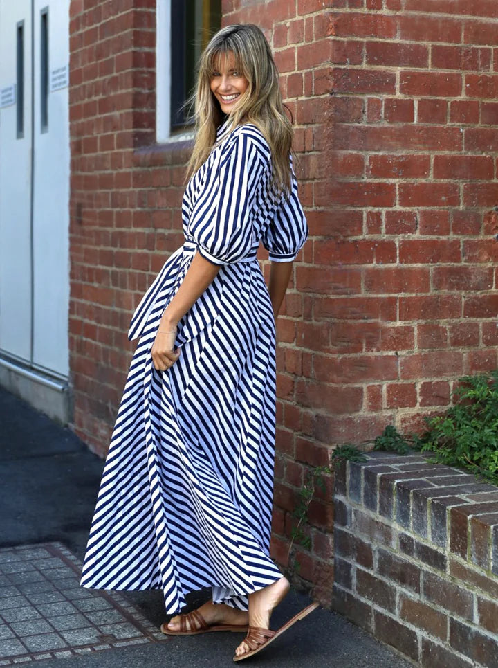 Bianca Dress Navy Stripes Zoe Moss