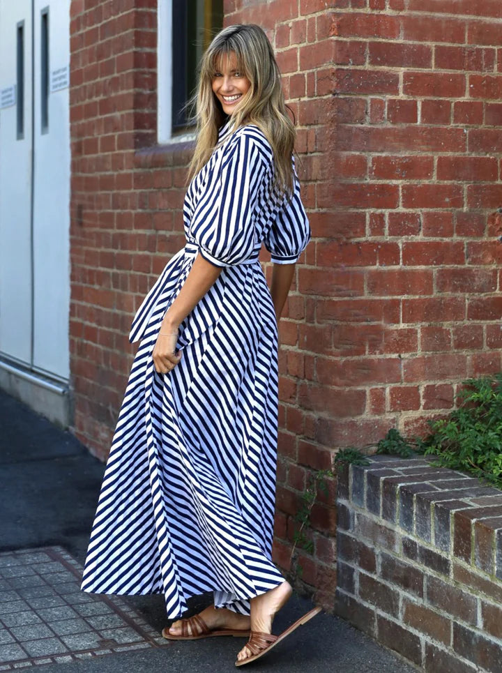 Bianca Dress - Navy Stripes