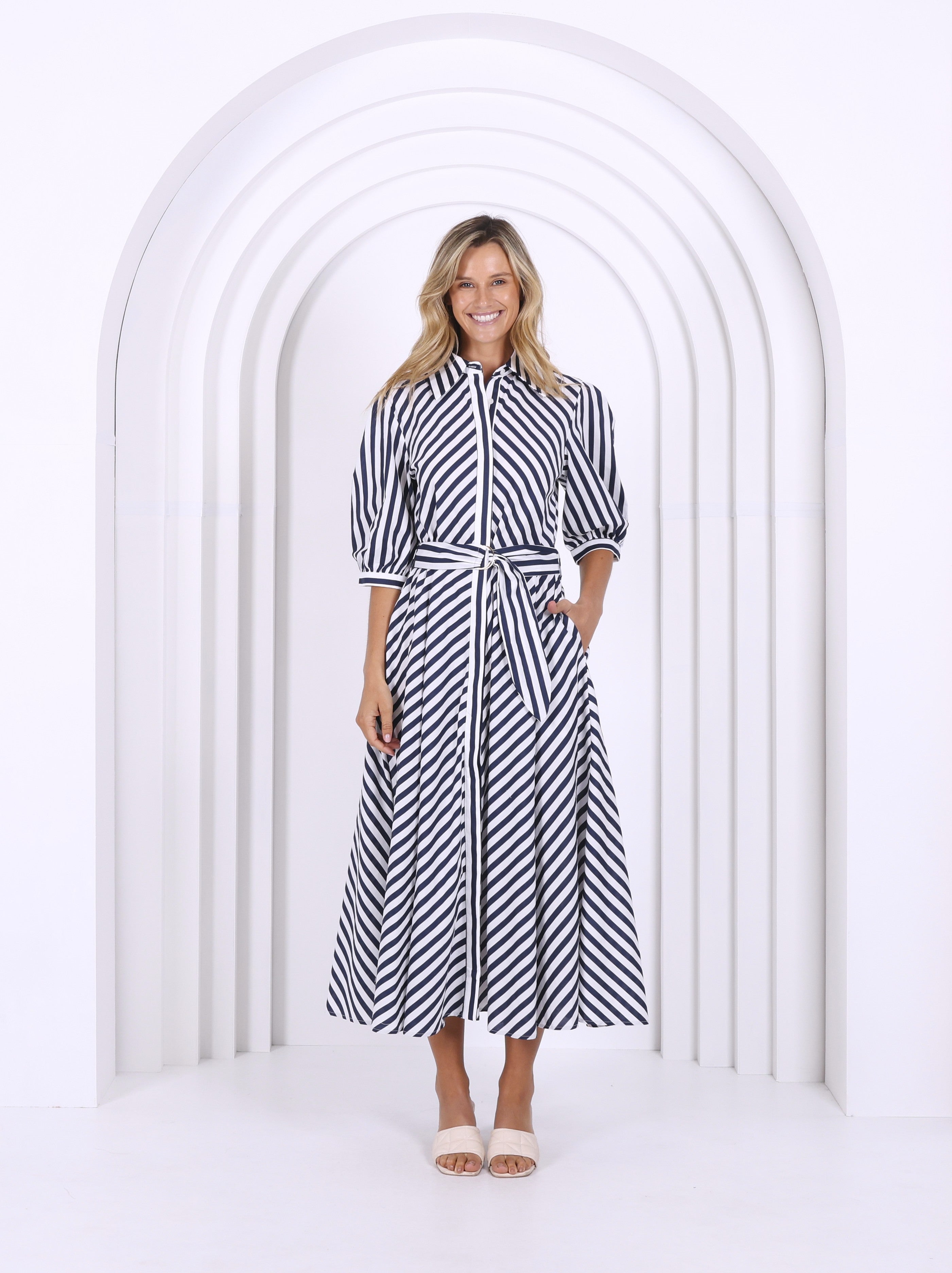 Bianca Dress - Navy Stripes – Zoe Moss