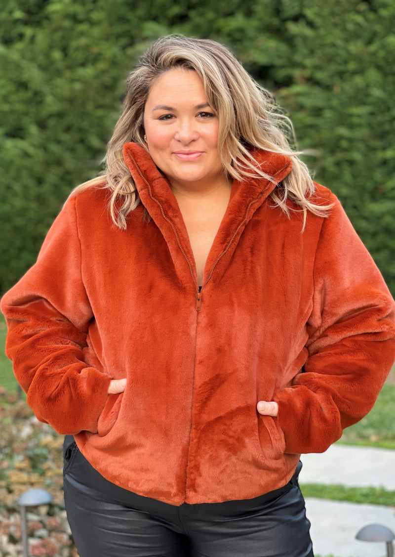 Plush Bomber Jacket - Rust