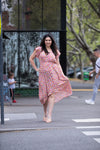 Frill Sleeve  Dress - Pink Floral