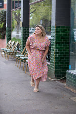 Frill Sleeve  Dress - Pink Floral
