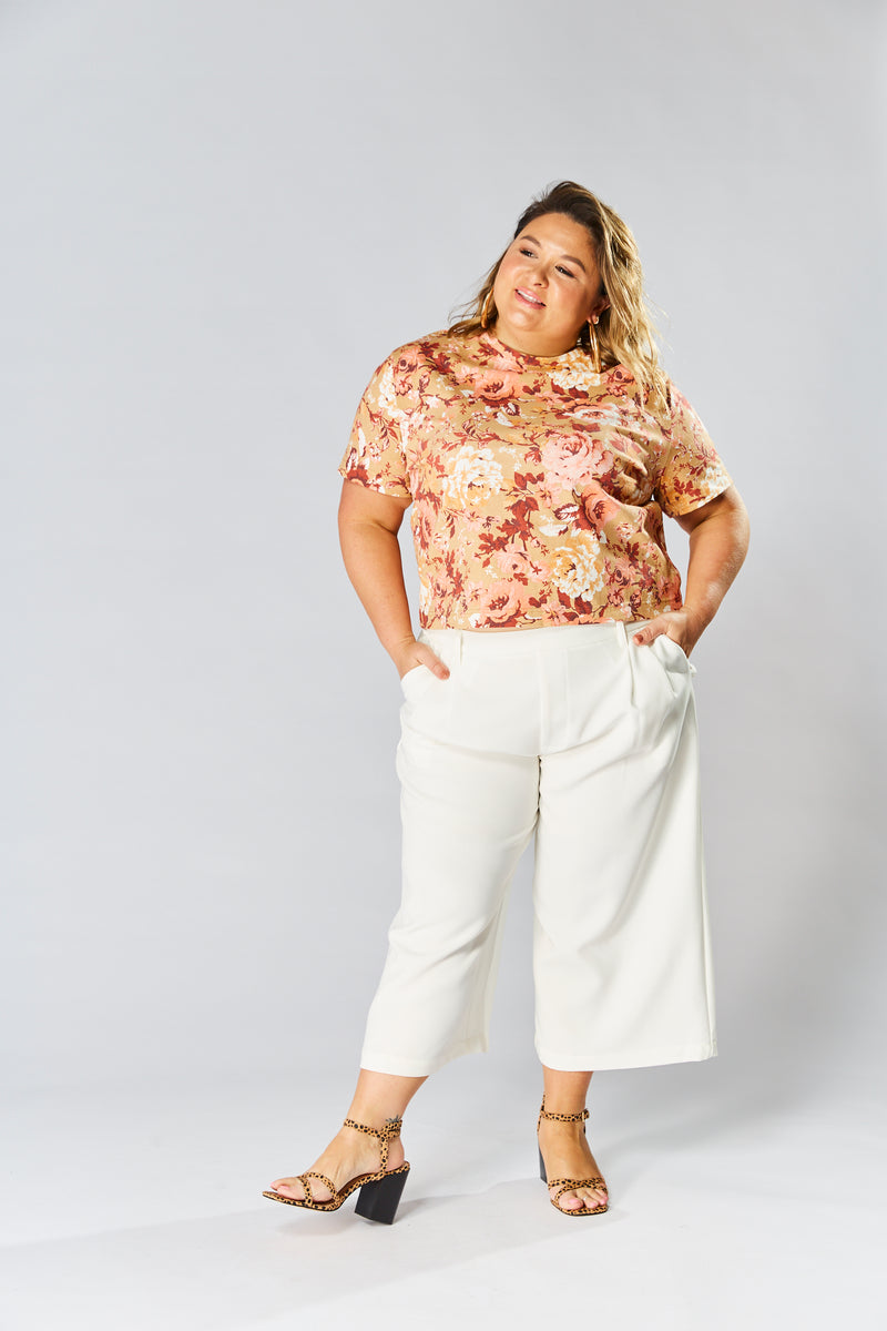 Oversized Cotton Tee - Biscuit Floral
