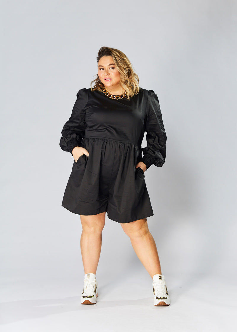 Shirred Waist Playsuit - Black