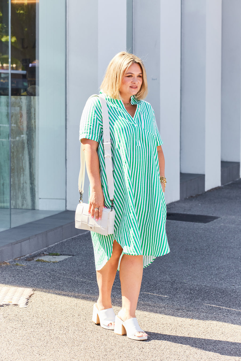 Ava Dress - Green Stripe