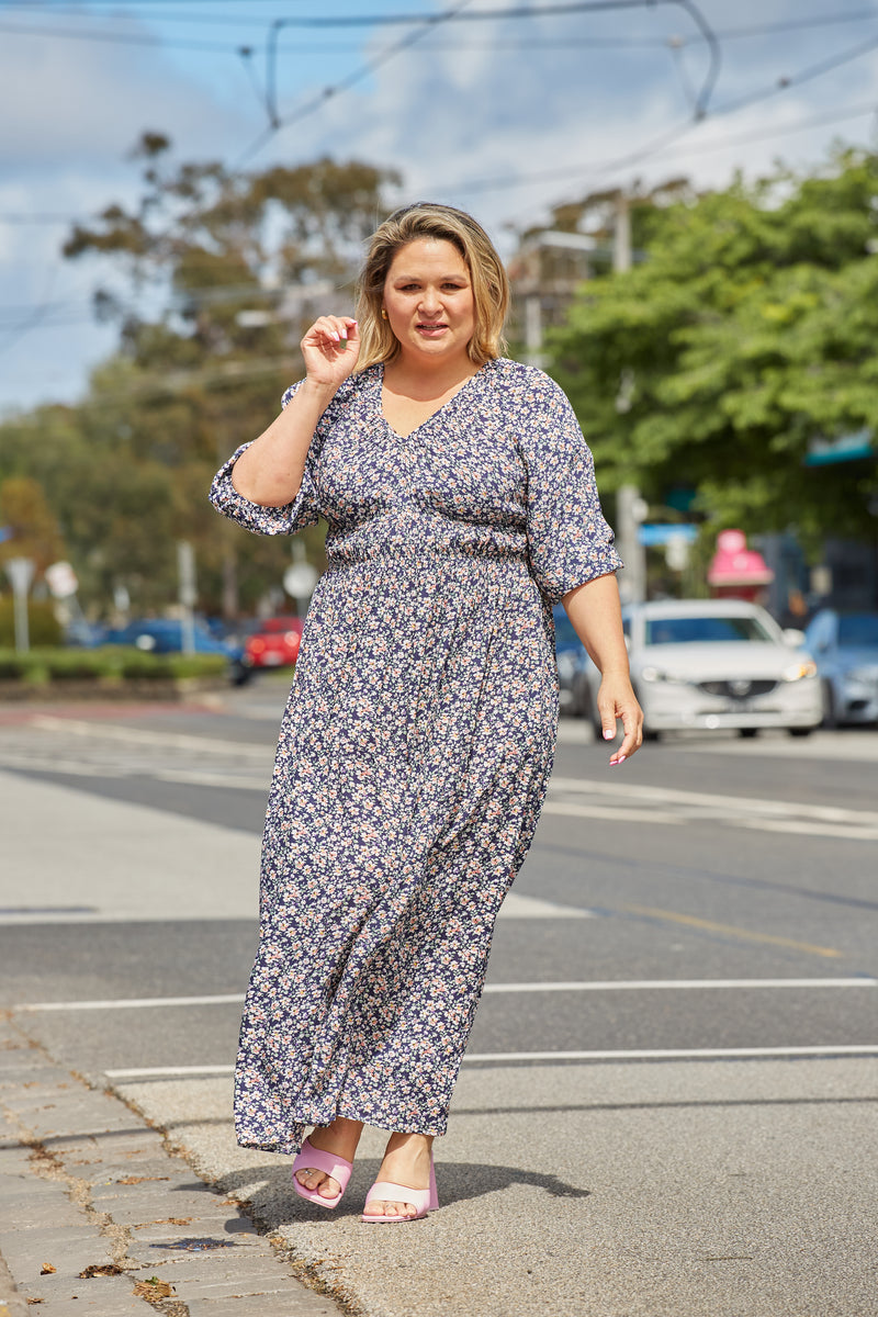 Lora Dress - Navy Floral