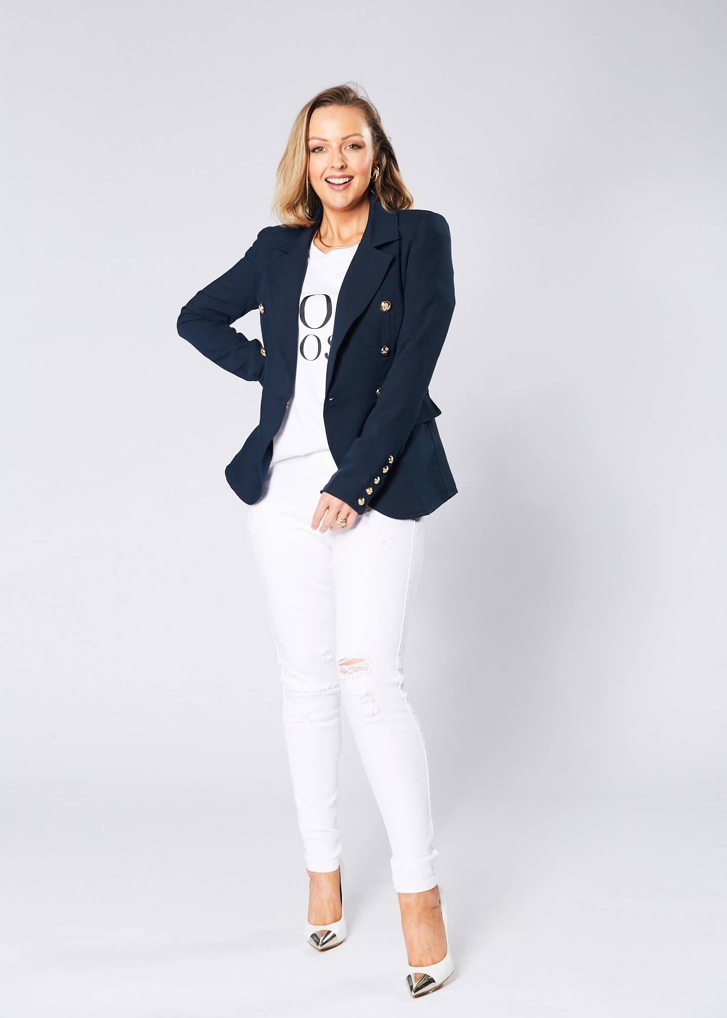 Navy fitted blazer shop