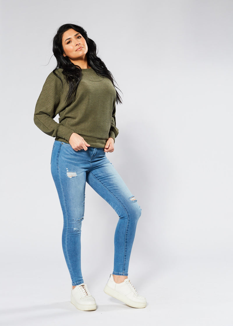 Kylie Ripped Skinny Jeans - Blue Wash