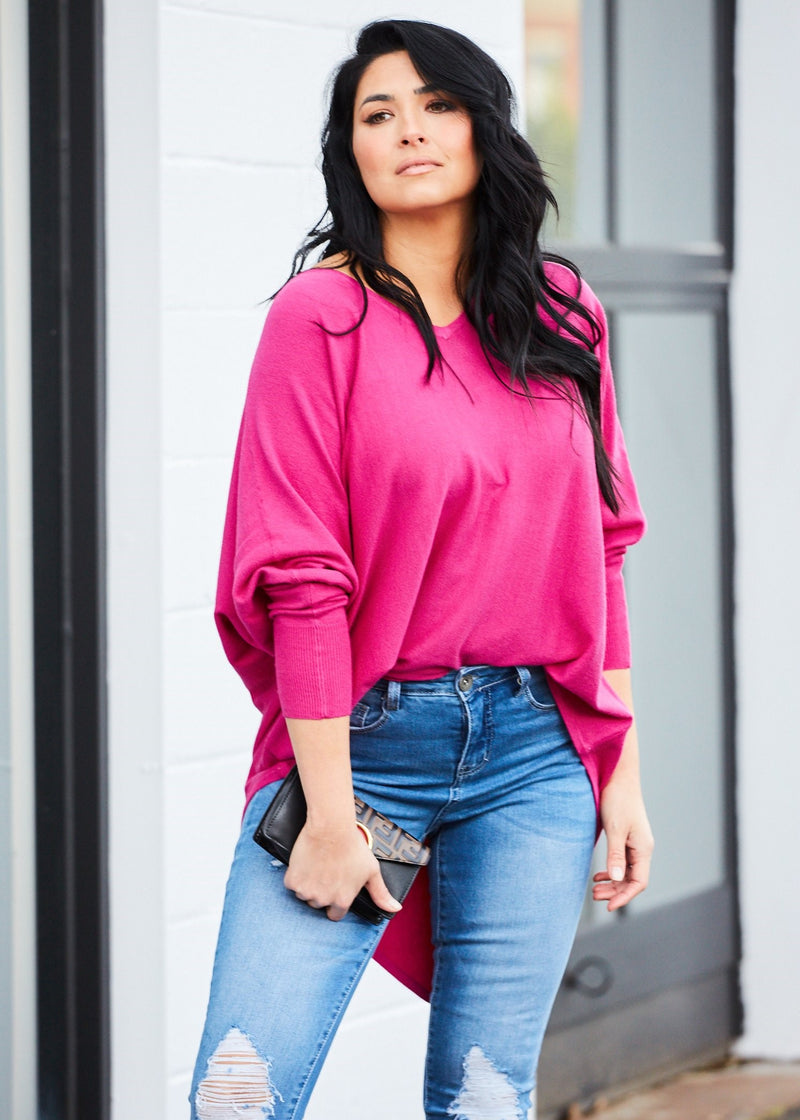 Zoe Oversized Knit Top - Fuchsia